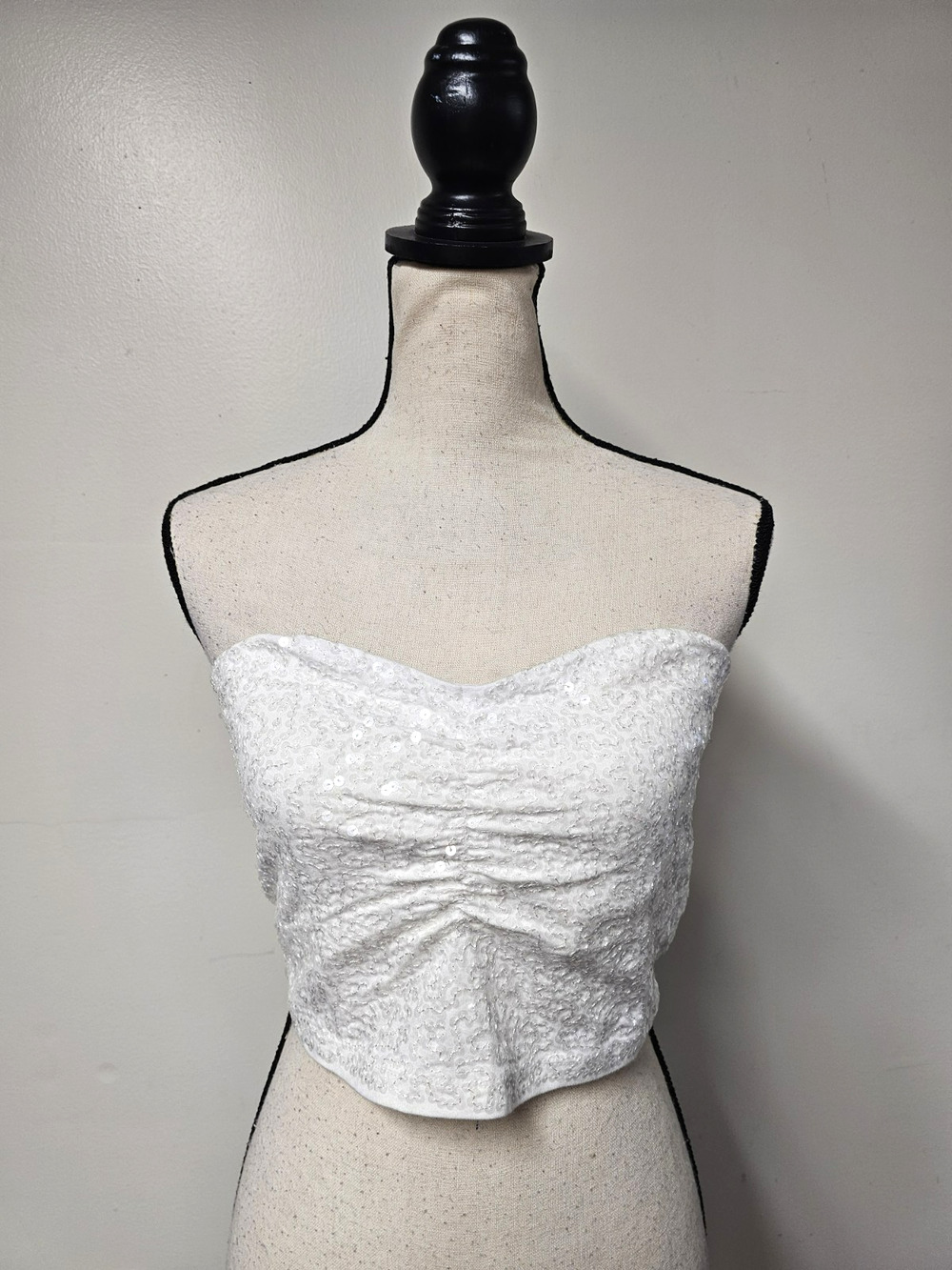 Express Sexy Stretch White Sequin Tube Top Sz L Built In Bra Coquette Cropped